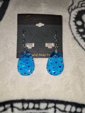 Blue Floral Teardrop Earrings by Unbranded